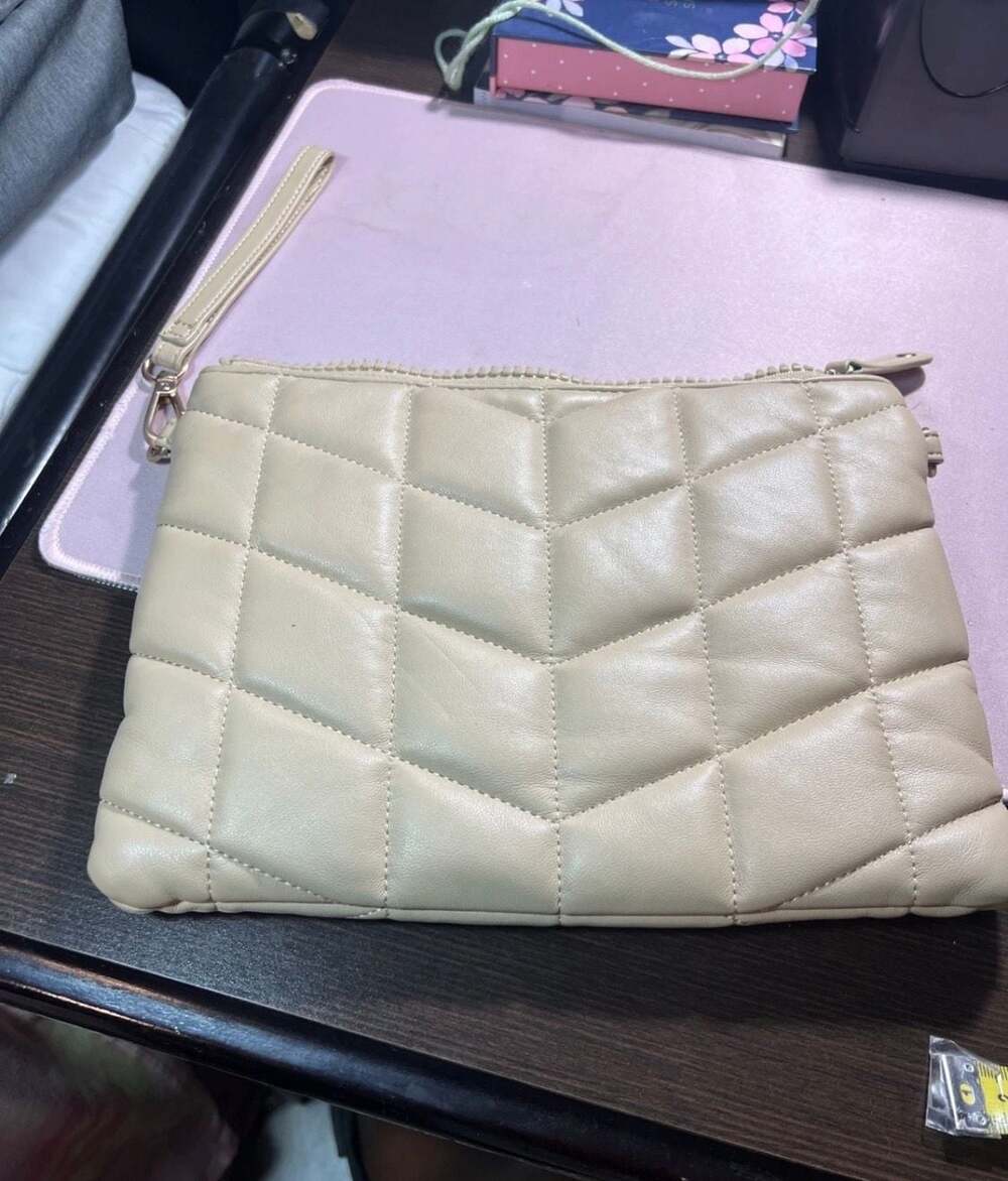 Sondra Roberts Squared Tan Quilted Puffer Pouch Wristlet